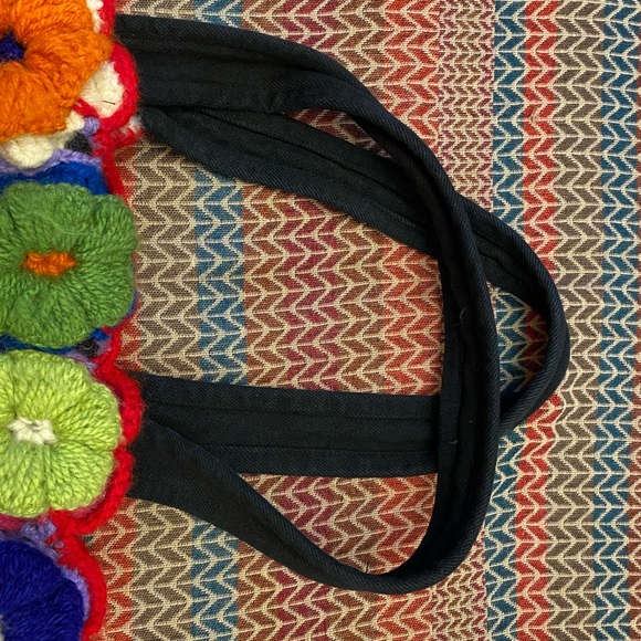 Super Cute Hand Made Unique Crochet Multicolored 3D Floral Black Shoulder Bag - Picture 10 of 15